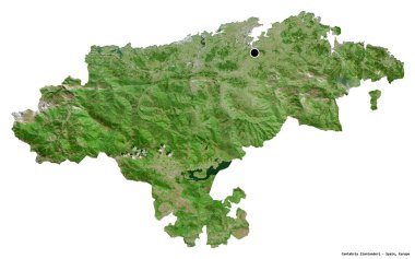 İspanya 'nın özerk topluluğu Cantabria' nın beyaz arka planda bulunan başkenti. Uydu görüntüleri. 3B görüntüleme
