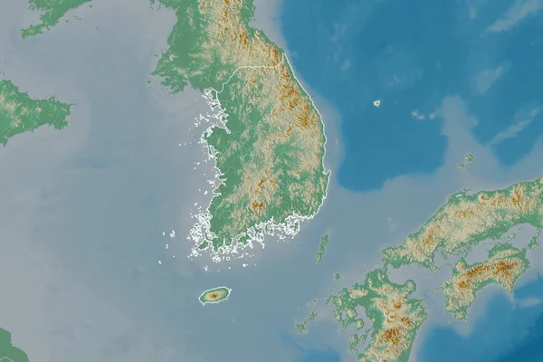 Розширена Територія Південної Кореї Обрисами Країни Міжнародними Регіональними Кордонами Карта — стокове фото