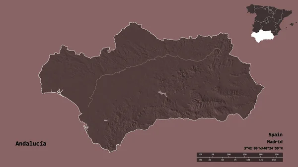 Forma Andaluzia Comunidade Autónoma Espanha Com Sua Capital Isolada Fundo — Fotografia de Stock