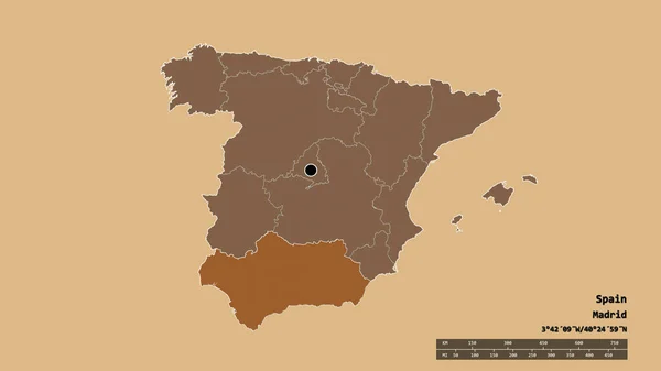 Desaturated Shape Spain Its Capital Main Regional Division Separated Andalucia — Stock Photo, Image