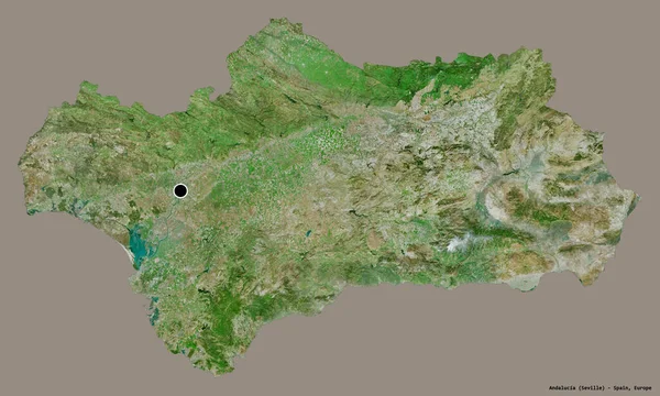 安达卢西亚的形状 西班牙的自治社区 它的首都孤立在一个坚实的色彩背景 卫星图像 3D渲染 — 图库照片