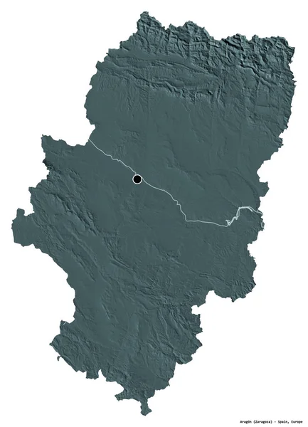Form Aragonien Autonoma Regionen Spanien Med Sin Huvudstad Isolerad Vit — Stockfoto
