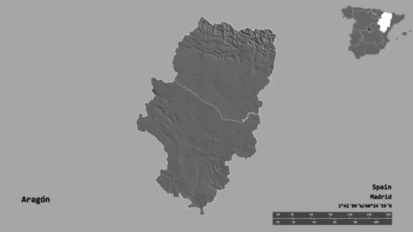 Kształt Aragonii Wspólnoty Autonomicznej Hiszpanii Stolicą Odizolowaną Solidnym Tle Skala — Zdjęcie stockowe