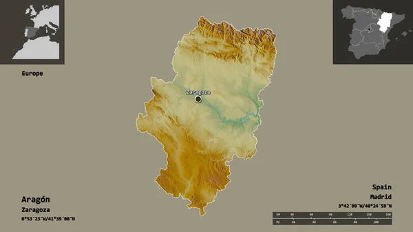 Forma Aragón Comunidad Autónoma España Capital Escala Distancia Vistas Previas —  Fotos de Stock