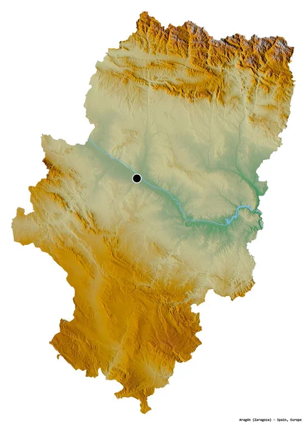 アラゴンの形 スペインの自治体 その首都は白い背景に隔離されました 地形図 3Dレンダリング — ストック写真