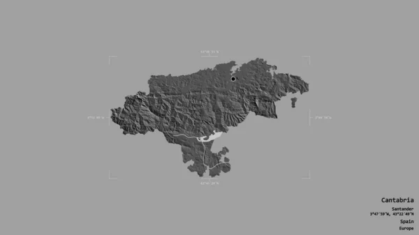 Cantabria Területe Spanyolország Autonóm Közössége Szilárd Háttérrel Elszigetelve Egy Georeferált — Stock Fotó