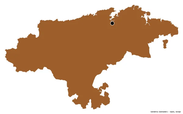 Form Kantabrien Autonoma Regionen Spanien Med Dess Huvudstad Isolerad Vit — Stockfoto