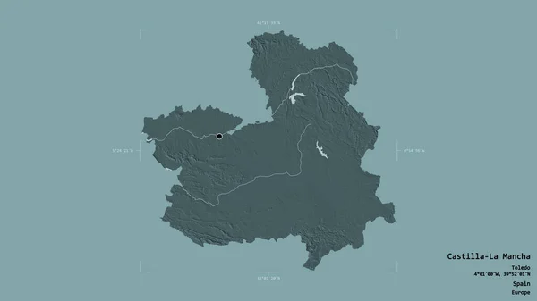 Zona Castilla Mancha Comunidad Autónoma España Aislada Sobre Sólido Fondo —  Fotos de Stock