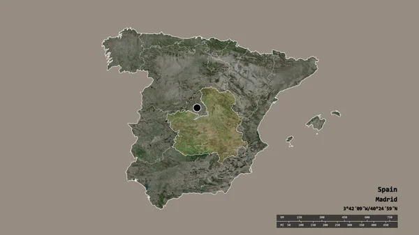 Forme Désaturée Espagne Avec Capitale Principale Division Régionale Région Séparée — Photo