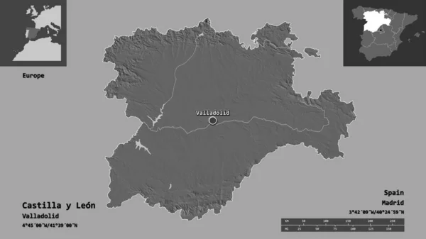 Forma Castilla León Comunidad Autónoma España Capital Escala Distancia Vistas —  Fotos de Stock