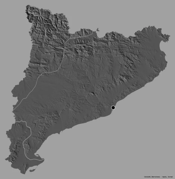 カタルーナの形 スペインの自治体 その首都は 固体色の背景に隔離されました 標高マップ 3Dレンダリング — ストック写真