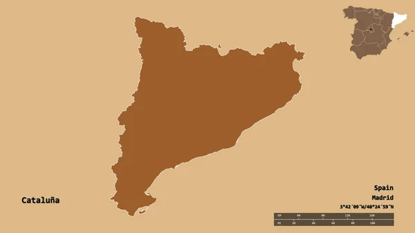 스페인 지역인 카탈루냐나의 형상과 수도는 배경에 고립되어 패턴이 텍스처 렌더링 — 스톡 사진
