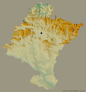 Comunidad Foral de Navarra 'nın şekli, İspanya özerk topluluğu, sermayesi katı bir renk arkaplanı ile izole edilmiştir. Topografik yardım haritası. 3B görüntüleme