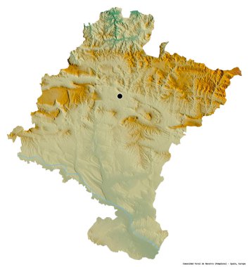 Comunidad Foral de Navarra, İspanya özerk topluluğu, başkenti beyaz arka planda izole edilmiştir. Topografik yardım haritası. 3B görüntüleme