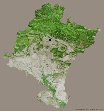 Comunidad Foral de Navarra 'nın şekli, İspanya özerk topluluğu, sermayesi katı bir renk arkaplanı ile izole edilmiştir. Uydu görüntüleri. 3B görüntüleme