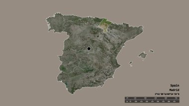 Başkenti, ana bölgesel bölümü ve ayrılmış Comunidad Foral de Navarra bölgesi ile İspanya 'nın dejenere edilmiş şekli. Etiketler. Uydu görüntüleri. 3B görüntüleme