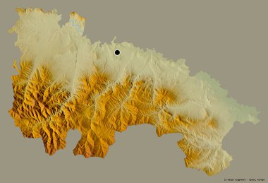 La Rioja 'nın şekli, İspanya' nın özerk topluluğu, başkenti katı bir renk arka planına izole edilmiş. Topografik yardım haritası. 3B görüntüleme