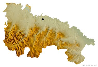 La Rioja, İspanya 'nın özerk topluluğu, başkenti beyaz arka planda izole edilmiş. Topografik yardım haritası. 3B görüntüleme