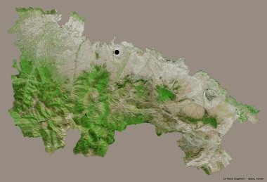 La Rioja 'nın şekli, İspanya' nın özerk topluluğu, başkenti katı bir renk arka planına izole edilmiş. Uydu görüntüleri. 3B görüntüleme