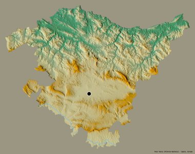İspanya 'nın özerk topluluğu Pais Vasco' nun şekli, başkenti sağlam bir renk arka planına izole edilmiştir. Topografik yardım haritası. 3B görüntüleme