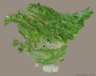 İspanya 'nın özerk topluluğu Pais Vasco' nun şekli, başkenti sağlam bir renk arka planına izole edilmiştir. Uydu görüntüleri. 3B görüntüleme