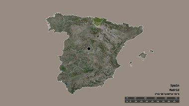 Başkenti, ana bölgesel bölünmesi ve ayrılmış Pais Vasco bölgesi ile İspanya 'nın dejenere edilmiş şekli. Etiketler. Uydu görüntüleri. 3B görüntüleme