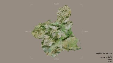 İspanya 'nın özerk bölgesi olan Murcia Bölgesi' nde katı bir arka planda, bir sınır kutusunda izole edilmiştir. Etiketler. Uydu görüntüleri. 3B görüntüleme