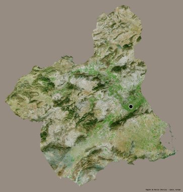 İspanya 'nın özerk bir topluluğu olan Murcia Bölgesi' nin başkenti katı bir renk arkaplanı ile izole edilmiştir. Uydu görüntüleri. 3B görüntüleme