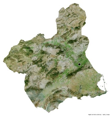 İspanya 'nın özerk bölgesi olan ve başkenti beyaz arka planda izole edilmiş Murcia bölgesinin şekli. Uydu görüntüleri. 3B görüntüleme