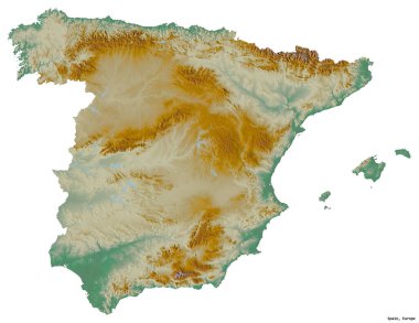İspanya 'nın beyaz arka planda izole edilmiş başkenti. Topografik yardım haritası. 3B görüntüleme