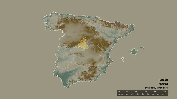 Forma Dessaturada Espanha Com Sua Capital Principal Divisão Regional Área — Fotografia de Stock