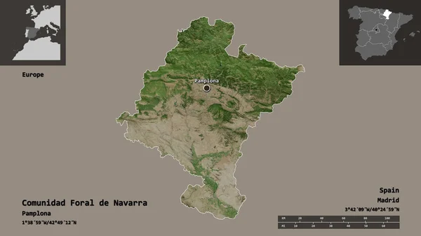 歴史の形Foral Navarra スペインの自治体 そしてその首都 距離スケール プレビューおよびラベル 衛星画像 3Dレンダリング — ストック写真