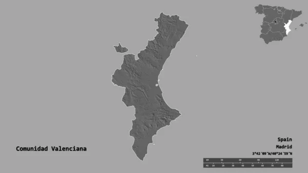 Форма Comunidad Valenciana Автономного Сообщества Испании Столицей Изолированы Прочном Фоне — стоковое фото