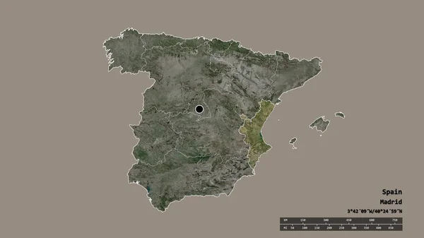 Forme Dénaturée Espagne Avec Capitale Principale Division Régionale Région Séparée — Photo