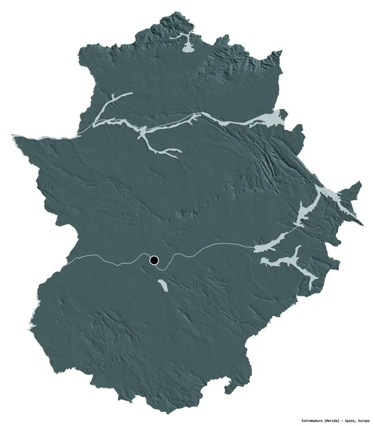 Form Extremadura Autonoma Regionen Spanien Med Sin Huvudstad Isolerad Vit — Stockfoto