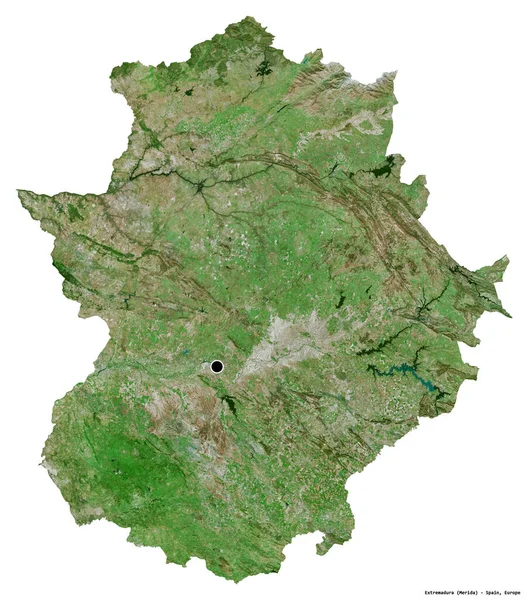 Form Extremadura Autonoma Regionen Spanien Med Sin Huvudstad Isolerad Vit — Stockfoto