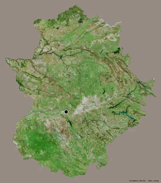 埃斯特雷马杜拉的形状 西班牙的自治社区 其首都隔离在一个坚实的色彩背景 卫星图像 3D渲染 — 图库照片