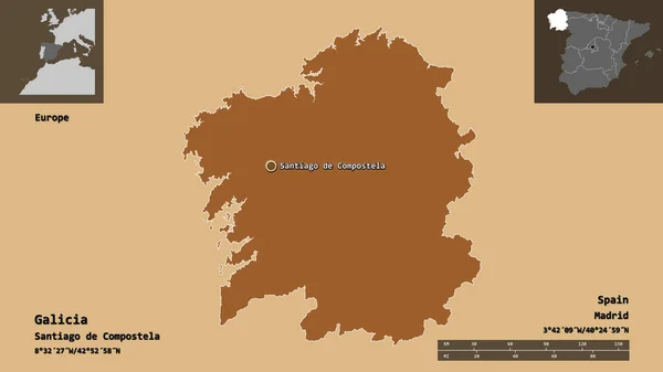 Shape Galicia Autonomous Community Spain Its Capital Distance Scale Previews — Stock Photo, Image