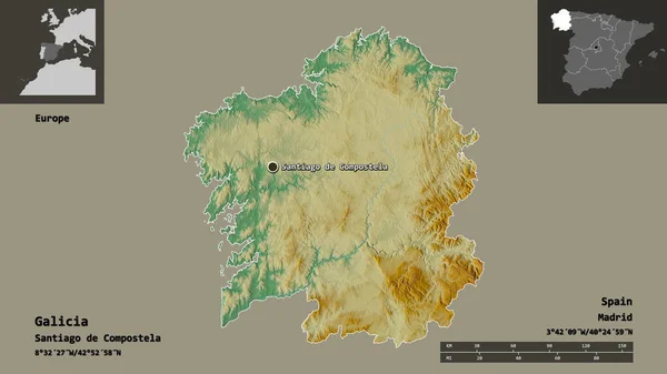 Forma Galicia Comunidad Autónoma España Capital Escala Distancia Vistas Previas —  Fotos de Stock