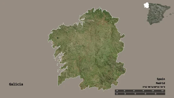 Form Galicien Autonoma Regionen Spanien Med Dess Huvudstad Isolerad Solid — Stockfoto