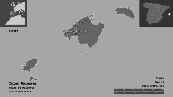 Forma Islas Baleares Comunidade Autónoma Espanha Sua Capital Escala Distância — Fotografia de Stock