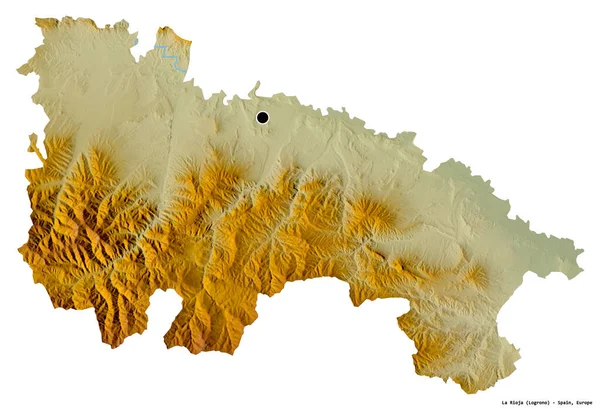 スペインの自治体であるラ リオハの形で その首都は白い背景に孤立しています 地形図 3Dレンダリング — ストック写真