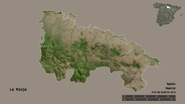 Rioja的形状 西班牙的自治社区 其首都孤立在坚实的背景下 距离尺度 区域预览和标签 卫星图像 3D渲染 — 图库照片