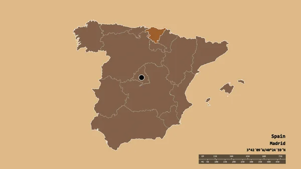 主要な地域部門と分離されたパイス ヴァスコ地域とスペインの荒廃した形 ラベル パターン化されたテクスチャの構成 3Dレンダリング — ストック写真