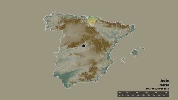 主要な地域部門と分離されたパイス ヴァスコ地域とスペインの荒廃した形 ラベル 地形図 3Dレンダリング — ストック写真