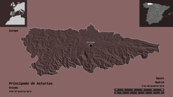 Forma Del Principado Asturias Comunidad Autónoma España Capital Escala Distancia —  Fotos de Stock