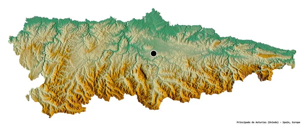 スペインの自治体であるプリンシパド アストゥリアスの形で 首都は白い背景に孤立している 地形図 3Dレンダリング — ストック写真