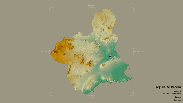 地域De Murcia スペインの自治体 洗練された境界ボックス内の強固な背景に隔離されました ラベル 地形図 3Dレンダリング — ストック写真