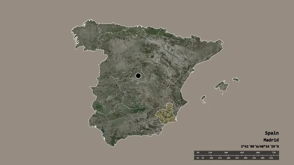 Forme Désaturée Espagne Avec Capitale Principale Division Régionale Région Séparée — Photo