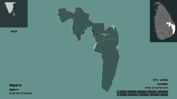 Form Ampara Distriktet Sri Lanka Och Dess Huvudstad Avståndsskala Förhandsvisningar — Stockfoto